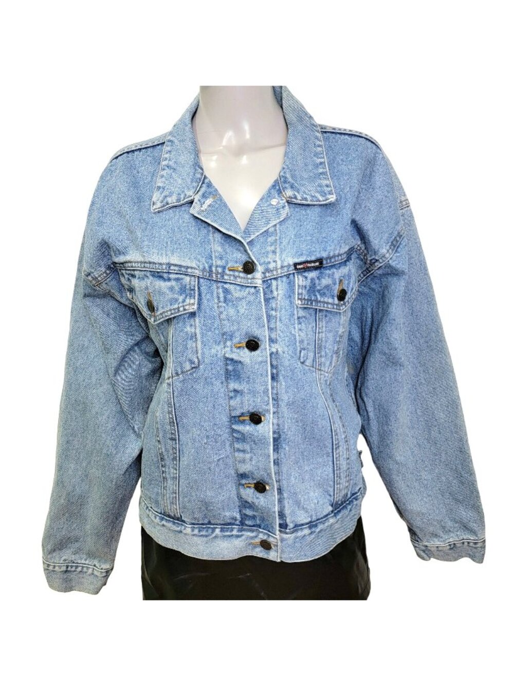 Vintage 90s Denim Jacket Women Medium Wash Dakota Blue Jean Black Coat 10 8 Fall